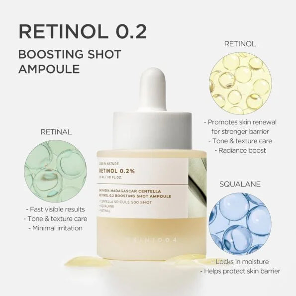 Skin1004 Madagascar Centella Retinol 0.2 Boosting Shot Ampoule 30 ml - Korean booster ampoule with retinol and centella