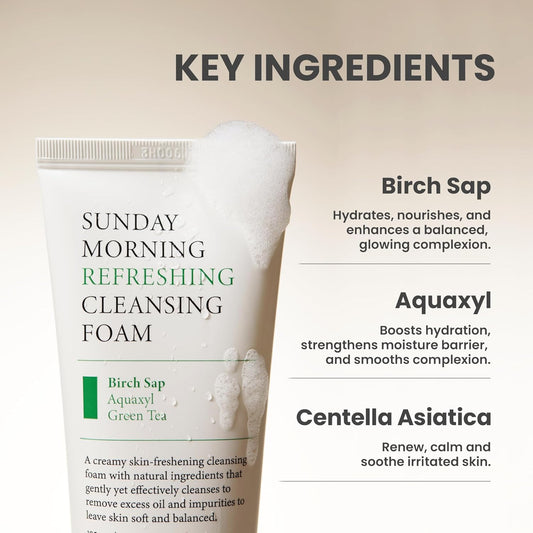Axis-Y Sunday Morning Refreshing Cleansing Foam 120 ml – Korean refreshing facial cleansing foam with a gentle formula.
