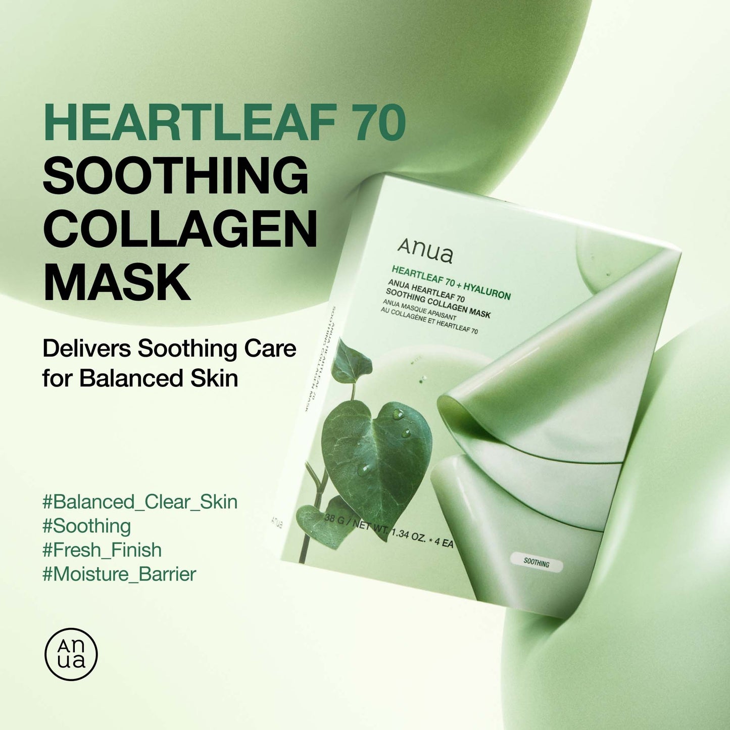 Anua Heartleaf 70 Soothing Collagen Mask x4 – Korean soothing collagen mask with Heartleaf