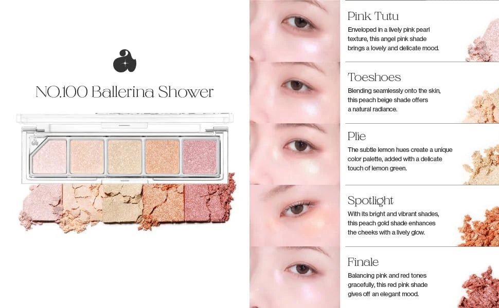 Unleashia Mood Shower Face Palette No.100 Ballerina Shower – Korean face palette with blush and highlighter