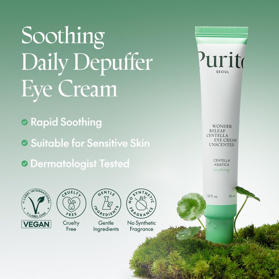 Purito Centella Unscented Eye Cream 30 ml – gentle eye cream with centella for hydration and smoothing.