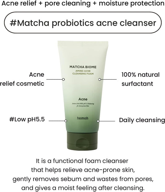 Heimish Matcha Biome Amino Acne Cleansing Foam 150 ml – anti-acne cleansing foam with matcha and amino acids
