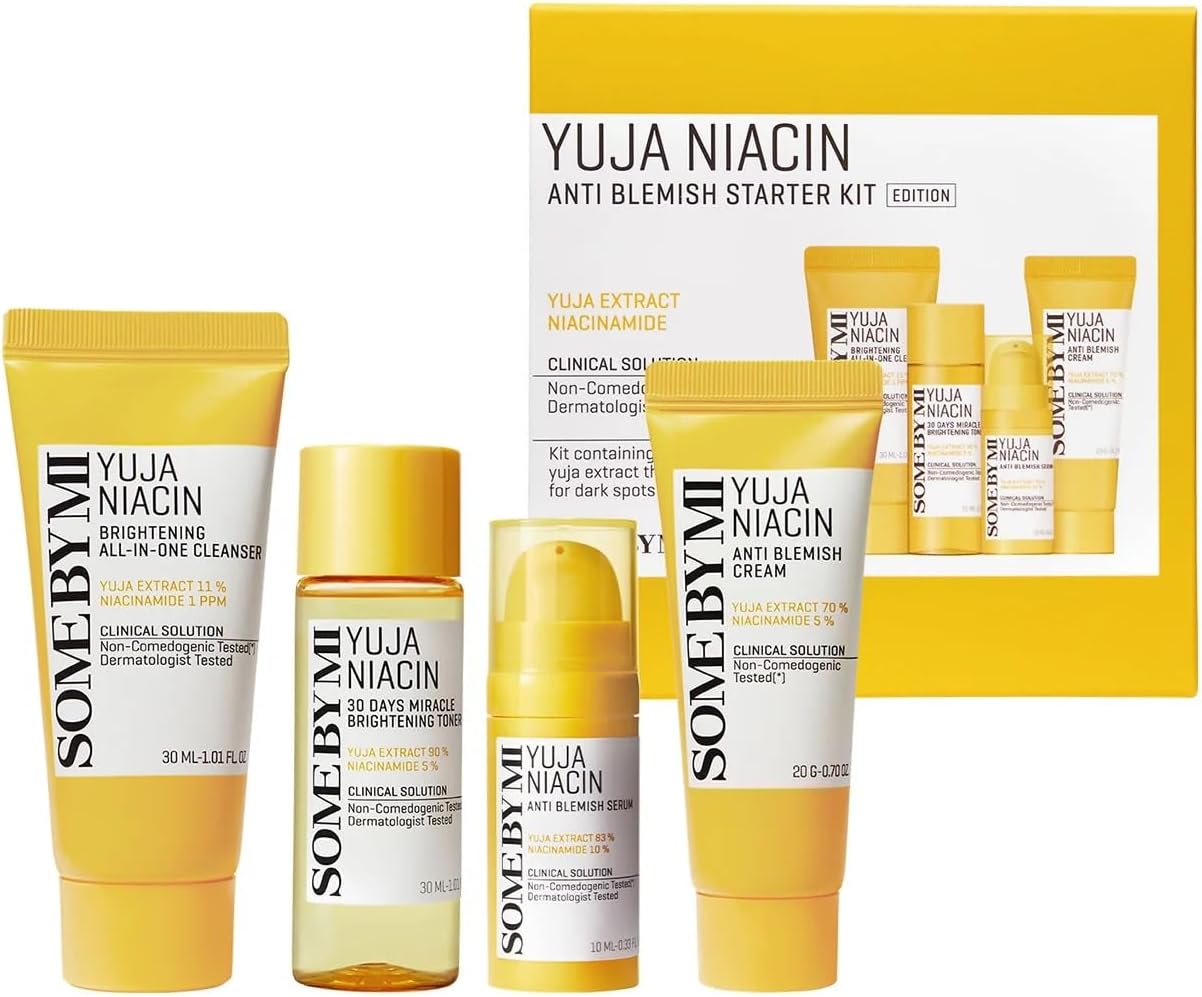 SOME BY MI Yuja Niacin Anti-Blemish Starter Kit – a kit for lightening and hyperpigmentation (cleansing gel, toner, serum, cream).