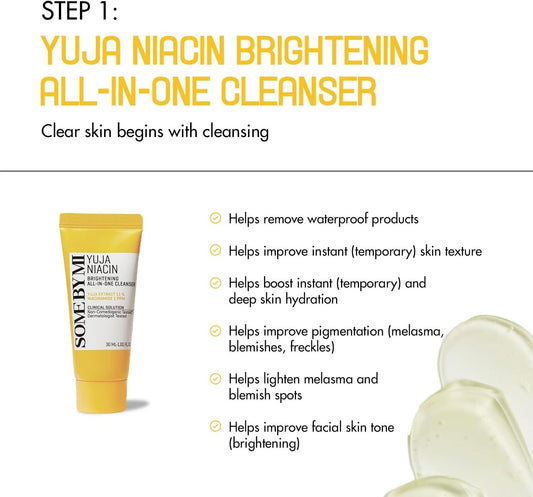 SOME BY MI Yuja Niacin Anti-Blemish Starter Kit – a kit for lightening and hyperpigmentation (cleansing gel, toner, serum, cream).