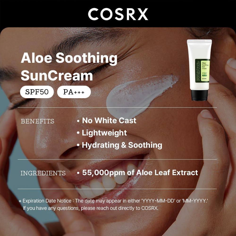 COSRX Aloe Soothing Sun Cream SPF50+ PA+++ 50 ml – Korean sunscreen with aloe for sensitive skin