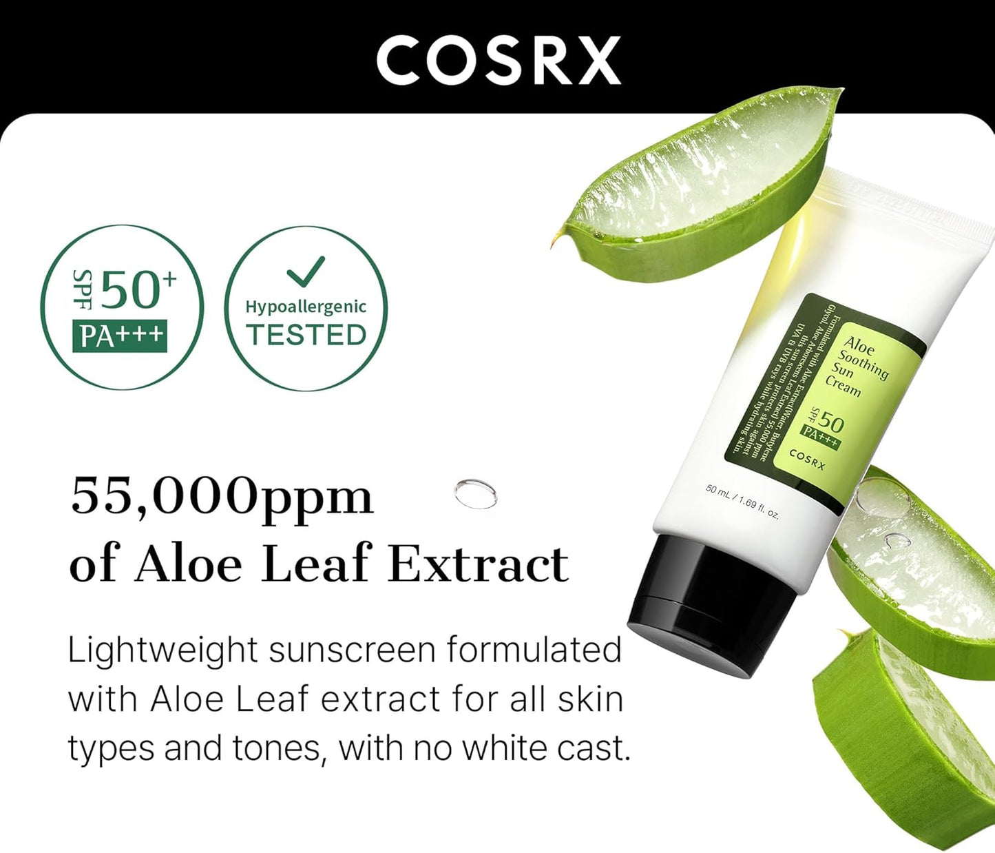 COSRX Aloe Soothing Sun Cream SPF50+ PA+++ 50 ml – Korean sunscreen with aloe for sensitive skin