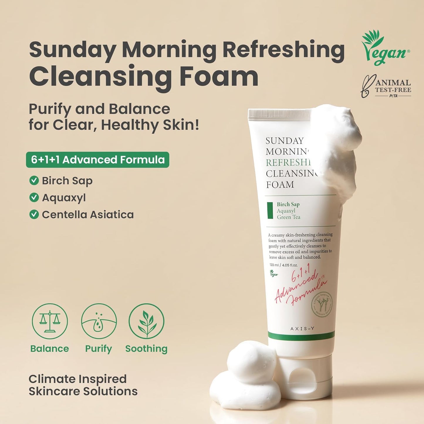 Axis-Y Sunday Morning Refreshing Cleansing Foam 120 ml – Korean refreshing facial cleansing foam with a gentle formula.