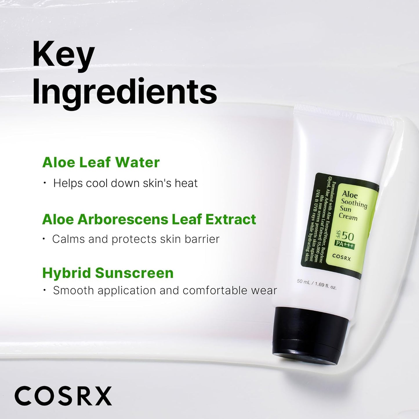 COSRX Aloe Soothing Sun Cream SPF50+ PA+++ 50 ml – Korean sunscreen with aloe for sensitive skin