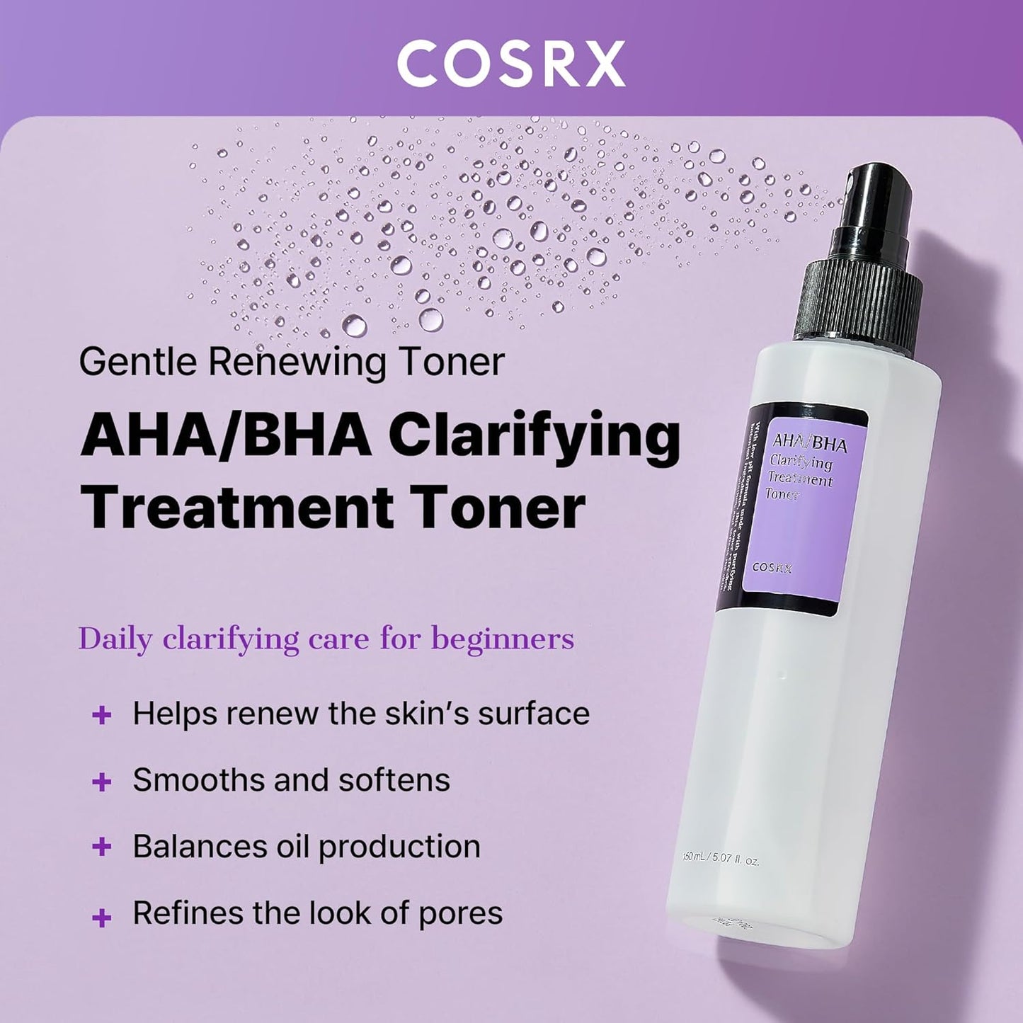 COSRX AHA/BHA Clarifying Treatment Toner 150 ml – Korean exfoliating toner for clearer and smoother skin