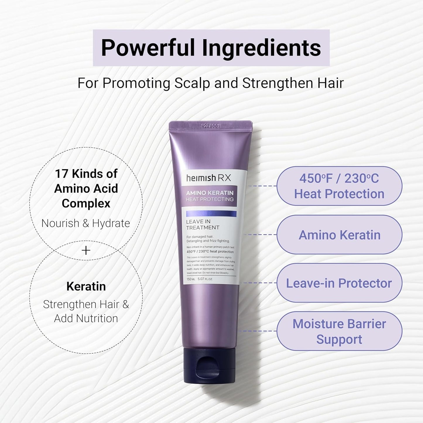 Heimish Rx Amino Keratin Heat Protecting Leave-In Treatment 150ml – heat-protective leave-in product with amino acids and keratin