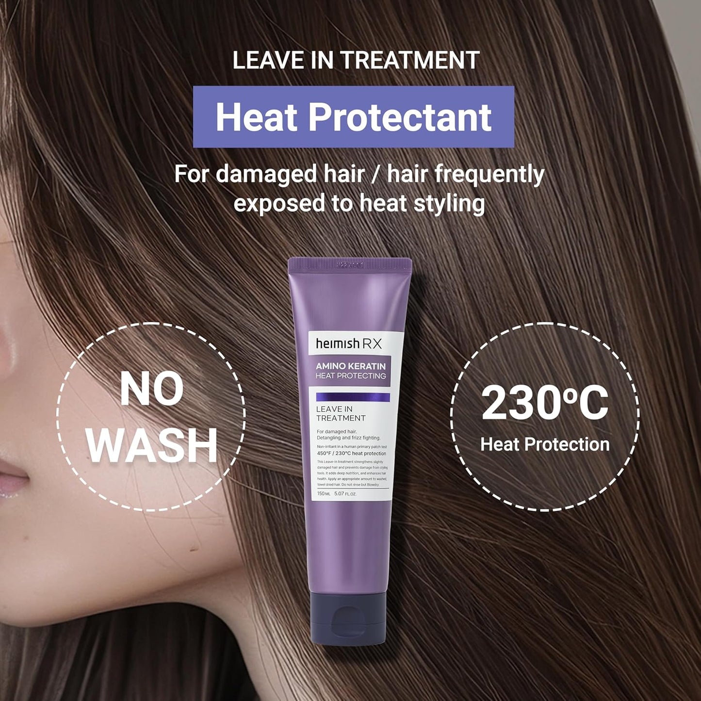 Heimish Rx Amino Keratin Heat Protecting Leave-In Treatment 150ml – heat-protective leave-in product with amino acids and keratin