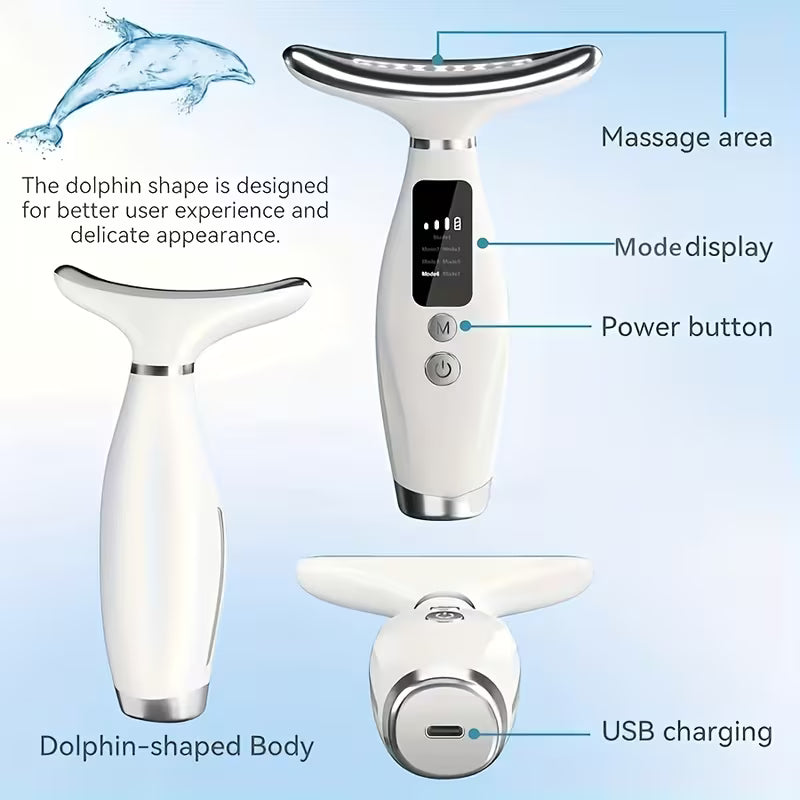 Уред за грижа за лице и врат с 7 режима – USB зареждащ вибриращ и затоплящ масажор