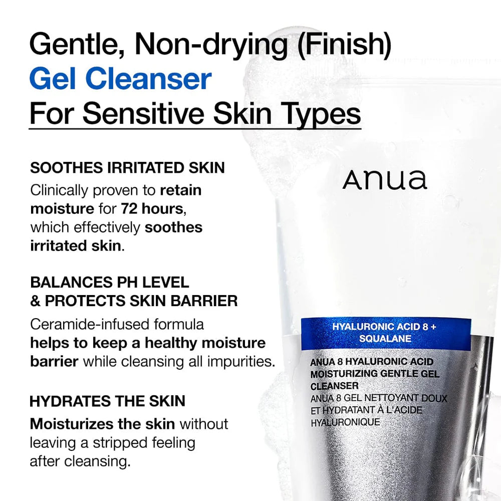 Anua 8 Hyaluronic Acid Moisturizing Gentle Gel Cleanser 150 ml – Korean gentle hydrating cleansing gel